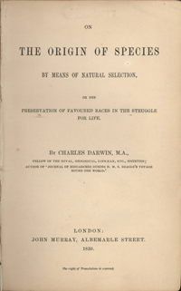 The title page of On the Origin of Species by Charles Darwin